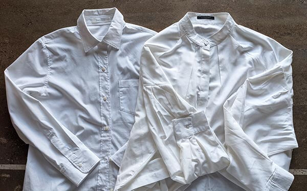 白いシャツでレギュラーカラーとバンドカラーを比較