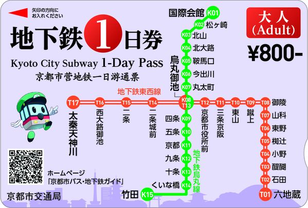 京都市営地下鉄一日乗車券は800円
