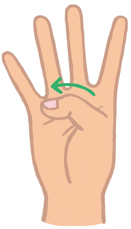 3．親指の腹を小指の付け根につけて、3秒間キープ。