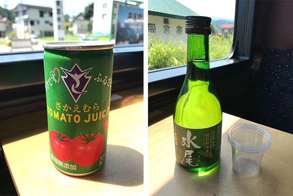車内販売されている奥信濃の地酒「水尾」