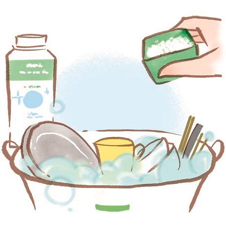 習慣3：時には、浸けておくだけで食器汚れが落ちる洗剤を利用する