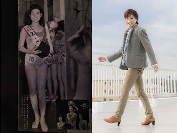 左がミス・インターナショナル日本代表のとき。右が現在。すらりと伸びた足、シャンと伸びた背筋は当時のまま！