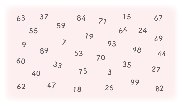 Q1．足すと101になるペアを4つ探してください。