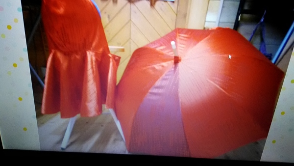 赤い傘とポンチョ